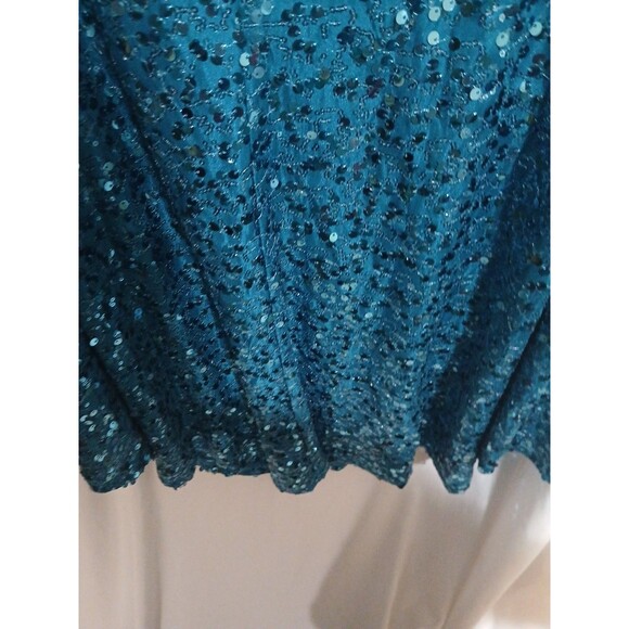 Roaman's Womens Sequin Blouse Plus Size 26W Blue Short Sleeve Festive Holiday - Picture 4 of 8